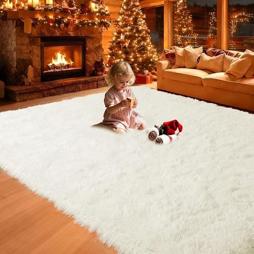 Mtandyx Area Rugs for Living Room, Bedroom, Cream Plush Fluffy Carpet | 6x9 Non-Slip Upgrade High Pile Carpet, Thick Soft Fuzzy Rug, Kid Boys Girls Playroom. Cozy, Modern Design. thumbnail 2