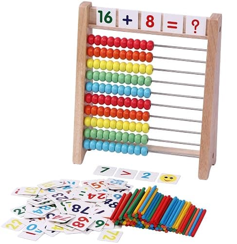 Cltoyvers Wooden Abacus for Kids - 100 Counting Sticks and Number Toys Cards 1-100, Educational Math Games for Preschool and Elementary School 1st 2nd Grade thumbnail 4