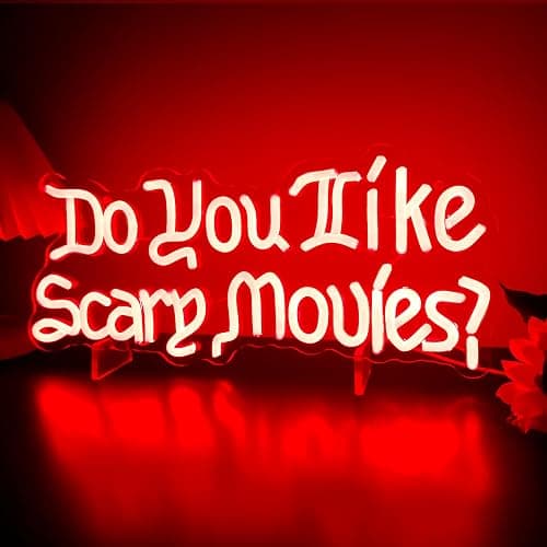 Artlast Do You Like Scary Movies Neon Sign LED Neon Light for Movie Night Party Decor Horror Movies Room Gothic Font Halloween Decoration 17"x5.98" Red Acrylic thumbnail 6