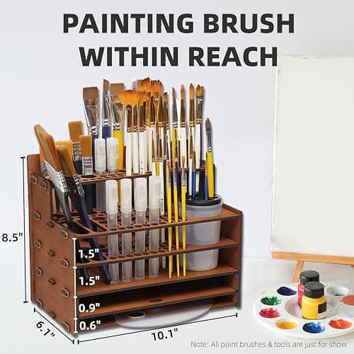 OPHIR Paint Brush Holder, 101 Holes Wooden Paint Brush Organizer with A Mini Acrylic Painting Palette & Cleaner Cup for Painting Brushes, Markers, Colored Pencils Organizer thumbnail 2