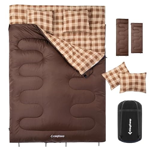 KingCamp Double Sleeping Bag for Adults, Queen Size 2 Person Sleeping Bag | XXL 100% Cotton Flannel Waterproof,Lightweight,Includes 2 Pillows Sleeping Bag,Perfect for Couples Family Camping Hiking - Image 1