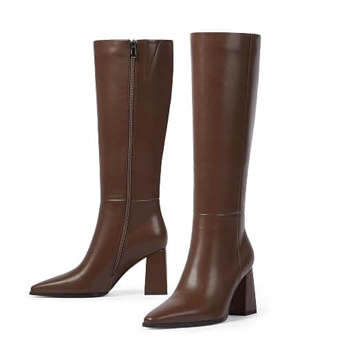 VIUGJNEX Knee High Boots for Women Chunky Heel Pointed Toe Fall High Heel Side Zipper Long Boots Dressy thumbnail 8