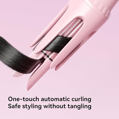MinHuang Auto Hair Curler, Automatic Curling Iron,1.25 inches, Automatic Shut-Off, Anti-Scald, Anti-Tangle, Negative Ion,Anti-Tangle Rotating Curling Wand for Women Hair Styling,Pink thumbnail 6