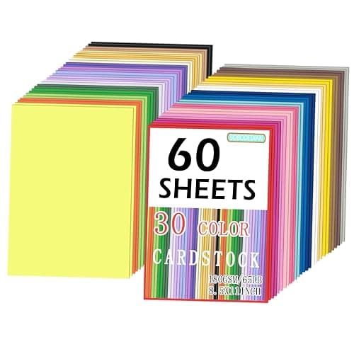 60 Sheets Colored Cardstock Paper, 8.5'' x 11'' Card Stock with 30 Assorted Color, Construction Paper for Crafts, School Supplies, Printer and Card Making, 180 GSM - Image 1