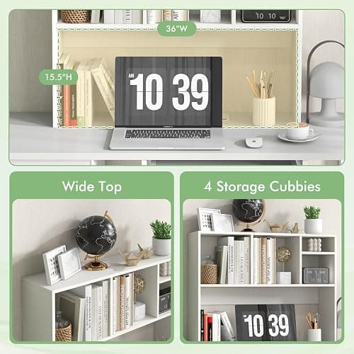 Tangkula Desktop Bookshelf, Countertop Storage Hutch with 4 Shelves for Computer Desk, Desktop 2-Tier Display Rack, Multipurpose Wood Desktop Hutch Storage Organizer for Dorm Office Home (White) thumbnail 5