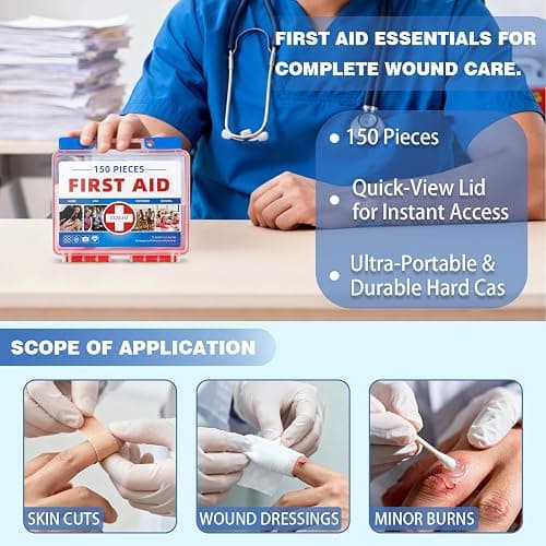 TLIEAO Mini First Aid Kit - 150 Pieces Emergency Medical Kit for Home, Car, Travel, Camping, Truck, Hiking, Sports, Office, Vehicle & Outdoor Emergencies thumbnail 4
