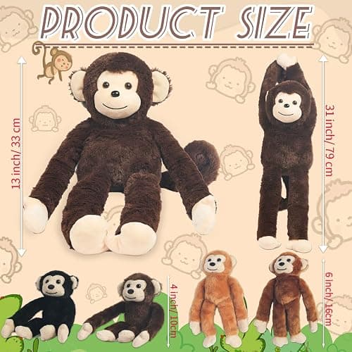 5 PCS Monkey Stuffed Animal, Large Huggable Stuffed Monkey Toy with 4 Baby Monkeys Inside, Hanging Plush Monkeys with Hook and Loop Suprise Gifts for Kids Christmas Birthday Jungle Forest Party Decor thumbnail 5