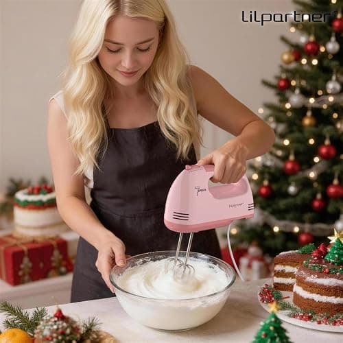 LILPARTNER Hand Mixer Electric, Ultra Power Kitchen Hand Mixer With 7-Speed & 5 Stainless Steel Accessories for Whipping Dough, Cream, Cake, Dishwasher Safe, Pink thumbnail 5