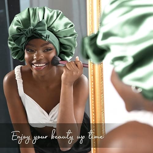 YANIBEST Silk Bonnet for Sleeping Women Adjustable Double Layer Satin Bonnet Reduce Friction Prevent Frizz Natural Curly Hair thumbnail 3