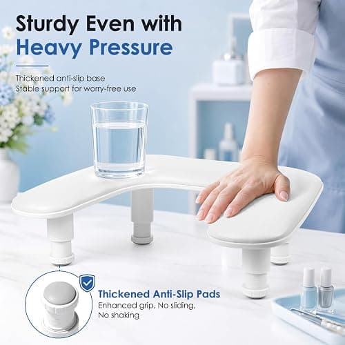 Manicure Arm Rest for Nails Tech: U-shaped Adjustable Nail Arm Rest with Phone Holder - Comfortable PU Leather Cover Nail Tech Arm Rest for Professionals Home & Salon - White thumbnail 4