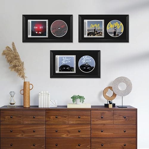Allenkwok CD Display Frame for Discs & Cases – EVA Foam Slot, Black Flocked Fabric – Home Decor Desktop and Wall Mountable (7.7" x 14.4") thumbnail 2