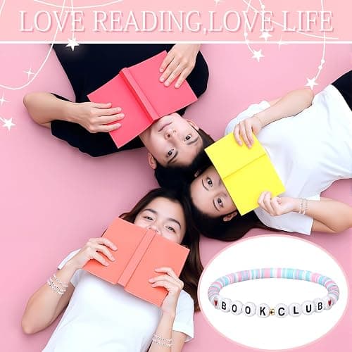 Tondiamo 24 Pack Book Club Gifts for Women Polymer Clay Beaded Book Lovers Bracelet Bulk Stretch Bracelet Librarian Readers Gifts Charm Jewelry Party Favor Library Week Supplies(Rainbow Colors) thumbnail 6
