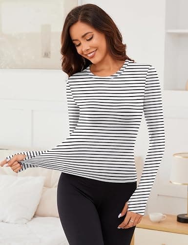 Rapbin Thermal Shirts for Women Long Sleeve Tops Ladies Fleece Undershirt for Winter Cold Weather with Thumb Holes XS-L thumbnail 2