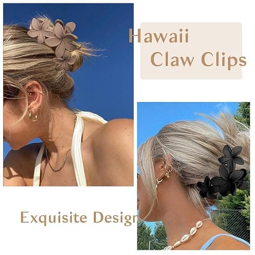 ANBALA 4PCS Hawaiian Plumeria Flower Hair Clips - Large Non-Slip Matte Claw Clips for Women, Strong Hold Beach Hair Accessories thumbnail 4