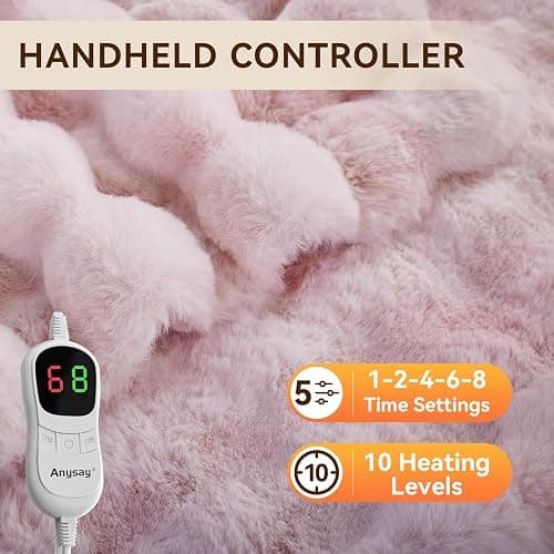Anysay Heated Blanket Throw with 1/2/4/6/8 Hours Auto-Off 10 Heat Level, 50'' * 60'' Cozy Faux Rabbit Fur Bubble Electric Blanket with Overheat Protection(Tie-Dye Pink) thumbnail 4