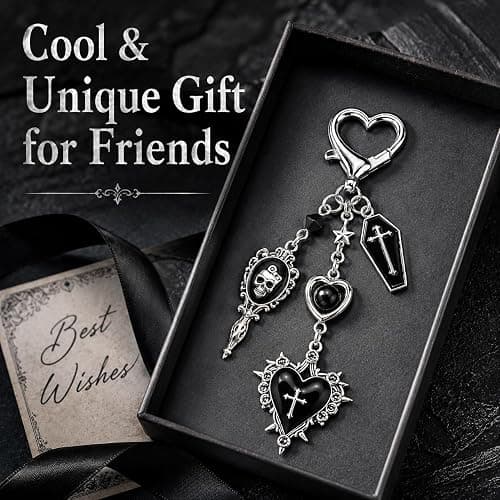 Nijianne Cute Y2K Bag Charms for Handbags Goth Keychain & Punk Emo Gothic Accessories with Skeleton, Cross Dice Horror Halloween Charm (Cross keychain) thumbnail 6