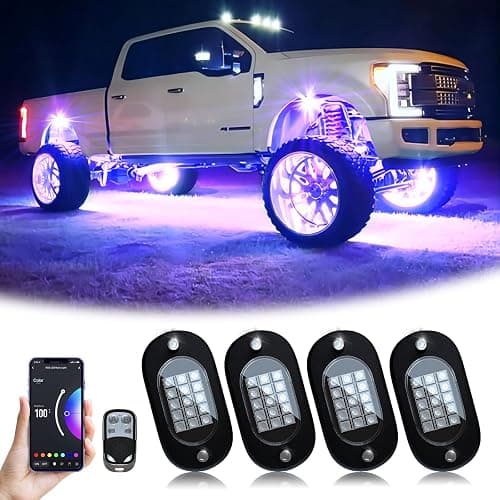 YiLaie RGB LED Rock Lights, 60 LEDs High Brightness Multifunction Neon underglow Kit Waterproof Light with APP/RF Control Multicolor Lights for ATV RZR UTV SUV Off Road Car, DC 12V (4 Pods) thumbnail 2