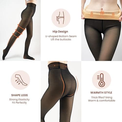 X-CHENG Fleece Lined Tights Sheer Women - Fake Translucent Warm Pantyhose Leggings Sheer Thick Tights for Winter thumbnail 2