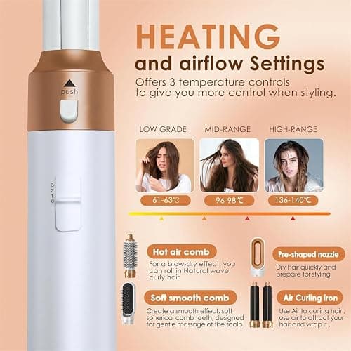 Hair Dryer Brush 5 in 1, Negative Ion Blow Dryer Brush Set, 110,000 RPM High - Speed Hot Air Brush Air Styler Curling Wrap Air Curler,Curling Iron Hair Styling Tools for Straight Curl Drying Smoothing thumbnail 5