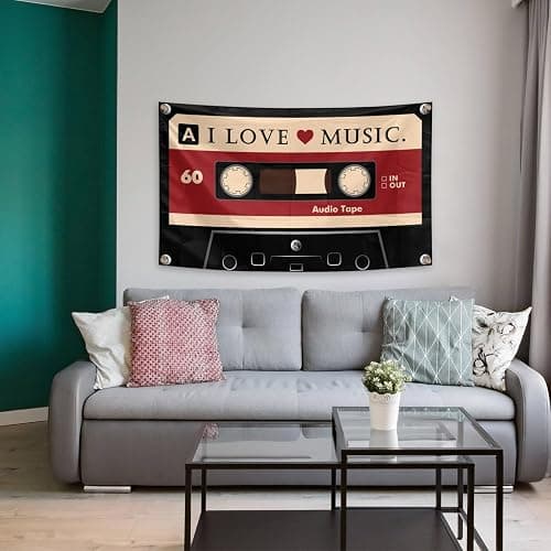 I LOVE MUSIC Flag 3×5 FT Banner Funny Tapestry with Four Grommets For Room Teen Girls Indoor Outdoor Party Bedroom And College Dorm Decor thumbnail 4