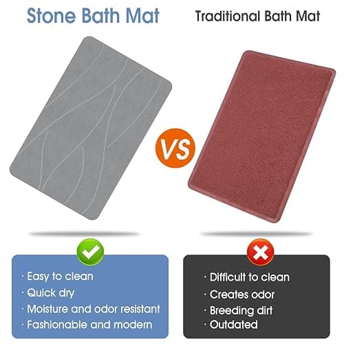 Veeloim Stone Bath Mat Diatomaceous Earth Shower Mat Non-Slip Super Absorbent Diatomite Stone Bath Mats for Bathroom Floor Quick Drying Natural Easy to Clean(23.6''×15.4" Gray) thumbnail 6