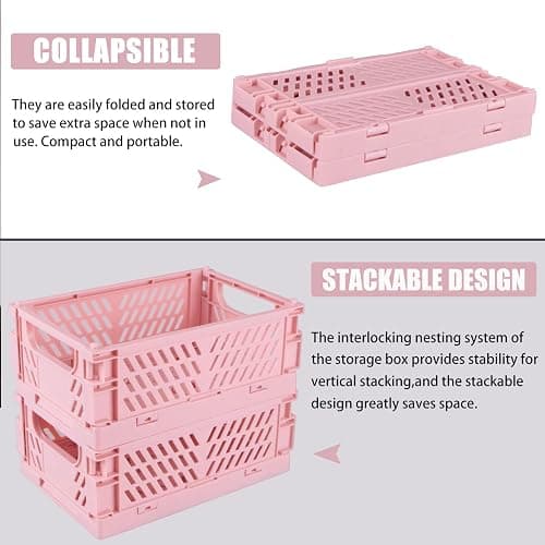 Tixill 2-Pack Mini Foldable Plastic Baskets for Organizing and Storage, Collapsible Storage Crate for Home Kitchen Bedroom Bathroom Office (5.9x3.8x2.2, Pink) - Pink - 5.9x3.8x2.2 thumbnail 3