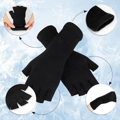 SATINIOR 2 Pair Unisex Winter Half Finger Gloves Knitted Fingerless Mittens Warm Stretchy Gloves in Common Size thumbnail 3