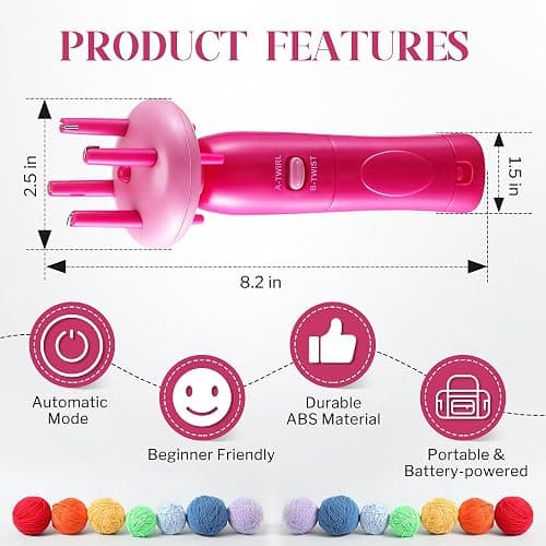 Enhon Cord Maker Portable Fringe Twister, Handheld Cord Maker for Craft Yarn Making Twister for Beginners(Pink) thumbnail 3