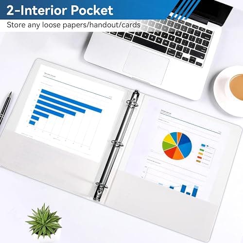 SUIN 1-inch 3 Ring Binder with 2 Pockets, Clear Customizable View Binders for US Letter Size 8.5'' x 11'', PVC Free, 1'' Binder for Office, Home, and School, White, 6 Pack thumbnail 6