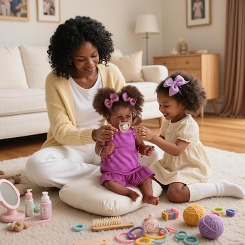 JIZHI Reborn Baby Dolls Black - 22 Inch Lifelike Soft Body Realistic-Newborn Baby Dolls Taupe Eyes Caramel Skin Tone Pink Striped Skirt Real Life and Toy Accessories Gift for Kids Age 3 thumbnail 5