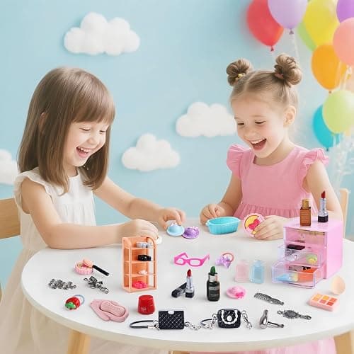 76pcs Miniature Dollhouse Accessories,Dollhouse Bathroom Set with Makeup Set Towel Toothbrush Shampoo Toiletries Set,Miniature Stuff Jewelry Storage Case Perfume Shoes Backpack for Girl Micro Scene thumbnail 6