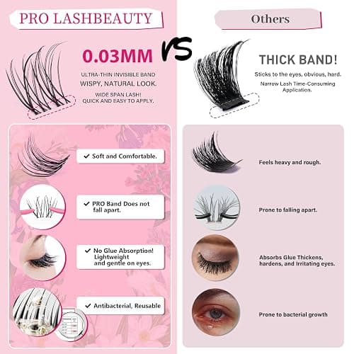 PROLASHBEAUTY Natural Lash Clusters Kit Wispy Lash Clusters Venus Ultra Thin Invisible Band Eyelash Clusters Kit Used 10 times with Clear Lash Bond and Seal Tweezer Remover (Venus Kit, 8-16mix) thumbnail 4