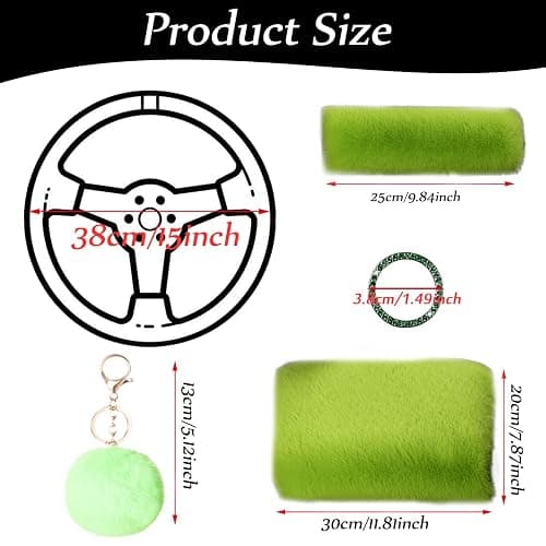9-Pack Fluffy Car Accessories Set,Silence Shopping Fluffy Steering Wheel Cover Winter Warm Fur Steering Wheel Cover Fuzzy Car Decoration Accessories for Women Girls (Green) thumbnail 7