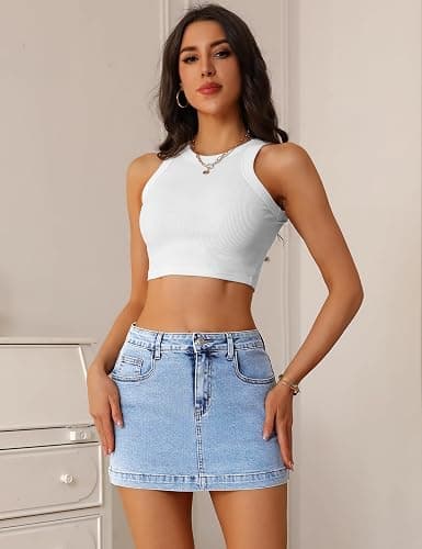 BISUAL Denim Skirt Women Casual Denim Mini Skirt High Waisted Denim Skort Slim Fit Jean Skirt Summer Jean Skort with Pocket thumbnail 3