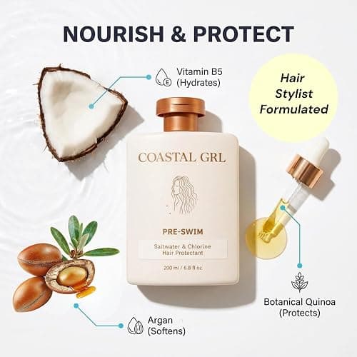 Coastal Grl PRE-SWIM Saltwater & Chlorine Hair Protectant, Leave In Conditioner for Swimming, Pool & Beach for Dry Frizzy, Color Treated Hair & Extensions, Tropical Coconut Pineapple Scent, 6.8 fl oz thumbnail 3
