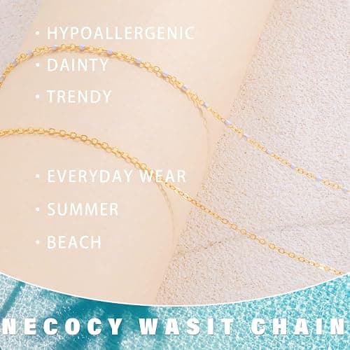 NECOCY 14K Gold Plated Waist Chain for Women, Sexy Beach Layered Belly Belt Chain Waterproof Beads Chain Adjustable Snake Cross CZ Waist Body Chain Summer Body Jewelry Accessories for Women thumbnail 5