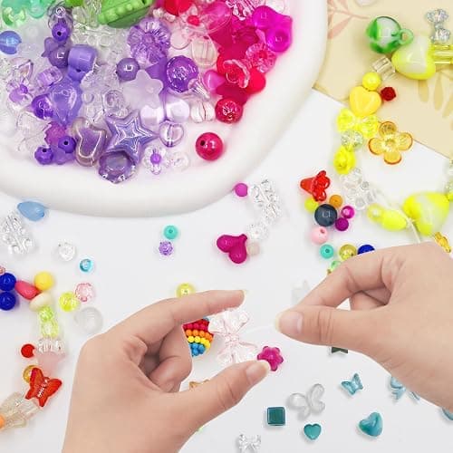 RYKOMO 1250-1400 PCS Acrylic Assorted Beads 12 Candy Colors Flower Sweetheart Butterfly Candy Acrylic Kawaii Aesthetic Bead Assorted Beads for Bracelets DIY Jewelry Making thumbnail 2