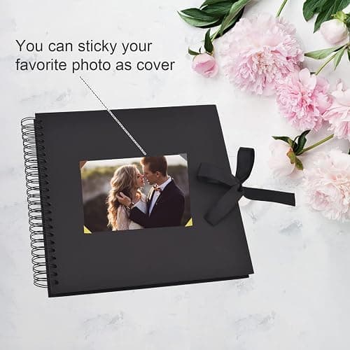 GOTIDEAL 80 Pages Scrapbook Album with 10 Metallic Markers,Craft Paper Photo Album for Wedding and Anniversary, Family DIY Scrapbook Accessories with Scrapbooking Stickers Corners(Black)… thumbnail 3