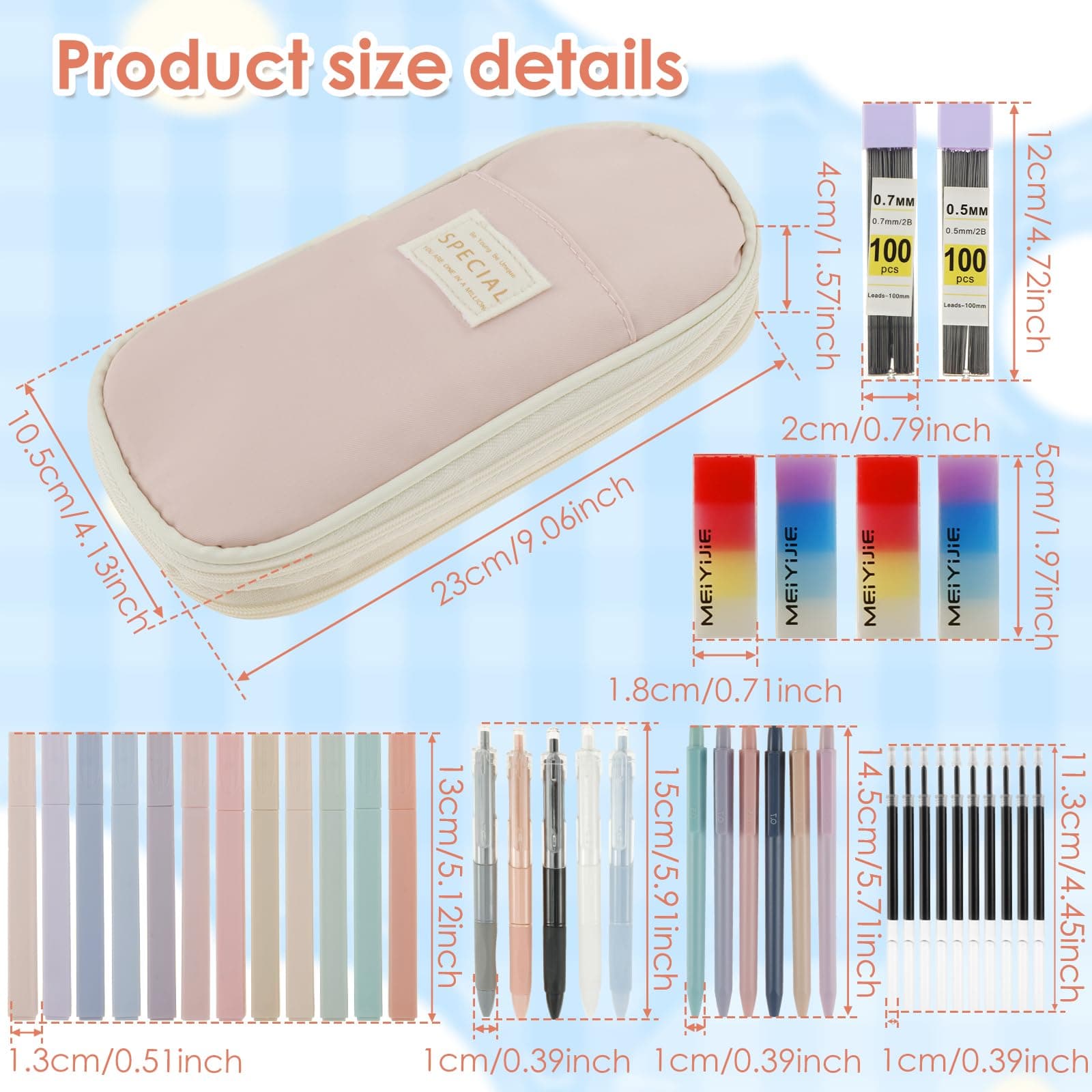 40Pcs Stationery Supplies Set, Multi-Purpose Pencil Case Includes Large Capacity Pen Pouch Bag, Mechanical Pencil, Lead Refill, Gel Ink Pen, Scissors, Ruler, Sharpener for School Supplies (Pink) thumbnail 2