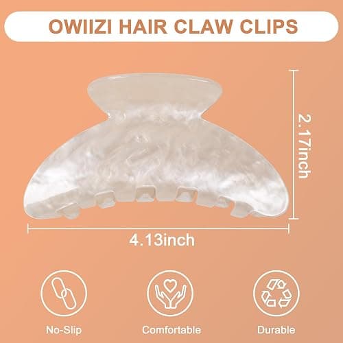 OWIIZI Durable Acetate Hair Clips for Women 4.13" Larger Claw Clips (White) | Non-slip Strong Hold Ponytail Barrette,Sturdy Butterfly Claw,Cute Hair Accessories for Girls Long Thick Thin Curly Hair thumbnail 5