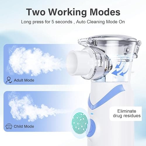 Portable Handheld Mesh Nebulizer – 3 Modes (Adult/Child/Auto-Clean), Ultra-Quiet <20dB, 800mAh Rechargeable, Fine Mist for Comfortable Use Spacer OTC (Blue) thumbnail 4