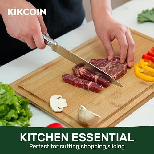 Bamboo Cutting Boards for Kitchen, Extra Large Wood Cutting Board with Deep Juice Groove and Handle Heavy Duty Chopping board, Kikcoin, 17.6" x 12" thumbnail 4