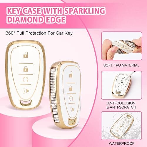 Rislobx Key Fob Cover Fit for Chevy Key, Car Key Case Protector with Diamond Edge for Volt Bolt Spark Equinox Traverse Trax (Diamond G-White) thumbnail 5
