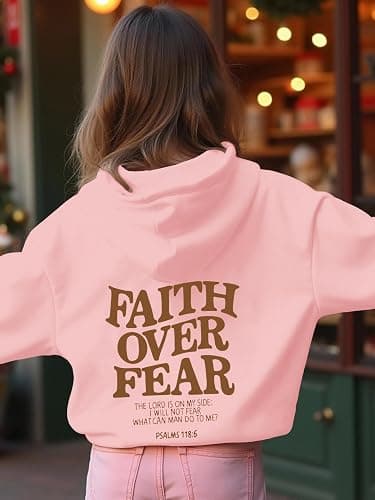 RoseSeek Girl's Letter Graphic Hoodies Long Sleeve Faith Over Fear Hoodies Sweatshirts Pullovers Trendy thumbnail 5