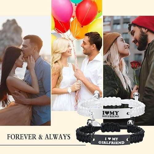 Heart Matching Couples Bracelets - Adjustable Braided I Love My Boyfriend Girlfriend Long Distance Bracelets, Lovers His Hers Relationship Promise Bracelet Jewelry Anniversary Christmas Birthday Gifts thumbnail 2