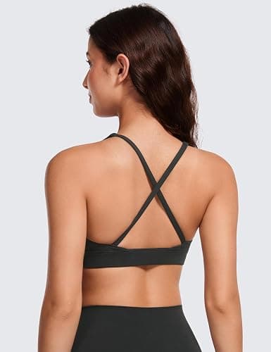 CRZ YOGA Butterluxe Deep V-Neck Sports Bras for Women - Spaghetti Strap Criss Cross Padded Top Low Coverage Wireless Yoga thumbnail 2