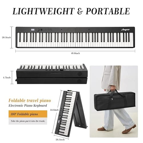 Senfot 88 Key Foldable Full Size Electronic Piano Keyboard with Stand, Power Adapter, Headphones & Carrying Bag, Portable Digital Piano for Beginners & Experienced Players, Black thumbnail 5