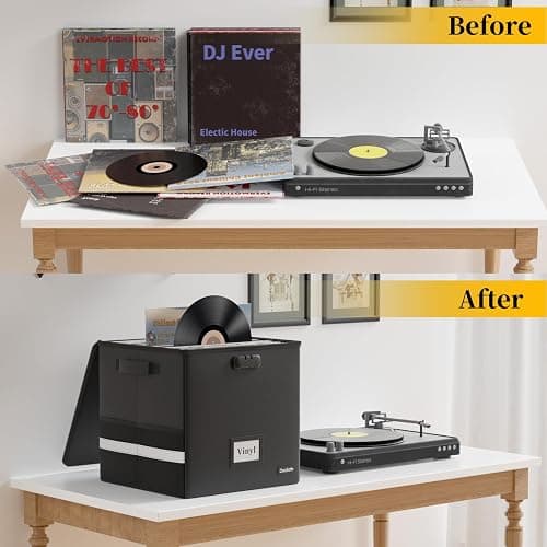 DocSafe Vinyl Record Storage Box with Lock,Fireproof＆Water Resistant Record Organizer Storage for 100+ Single Records(12-inch),Collapsible Storage Crate with Lid&Handles for Valuable Album Collection thumbnail 6