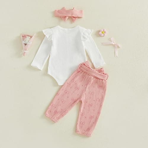 Twopumpkin Preemie Clothes Baby Girl Outfit Newborn Hello World Ribbed Romper Knitted Pants Headband Coming Home Outfits thumbnail 9