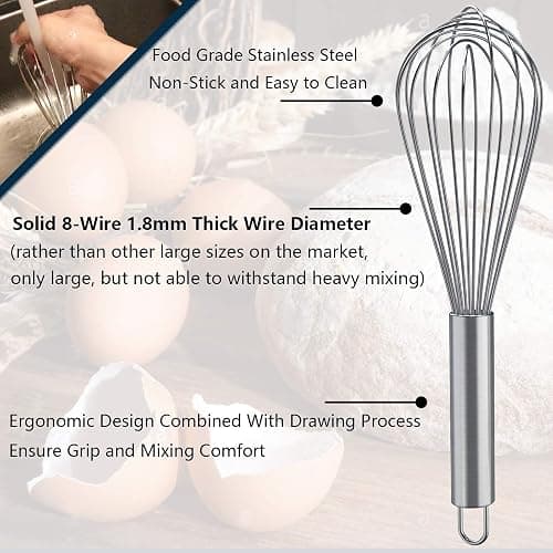 Whisks for Cooking, 3 Pack Stainless Steel Whisk for Blending, Whisking, Beating and Stirring, Enhanced Version Balloon Wire Whisk Set, 8"+10"+12" thumbnail 4